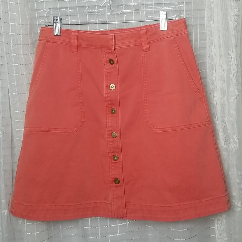 Anthropology Coral Denim Button Front Skirt Sz6